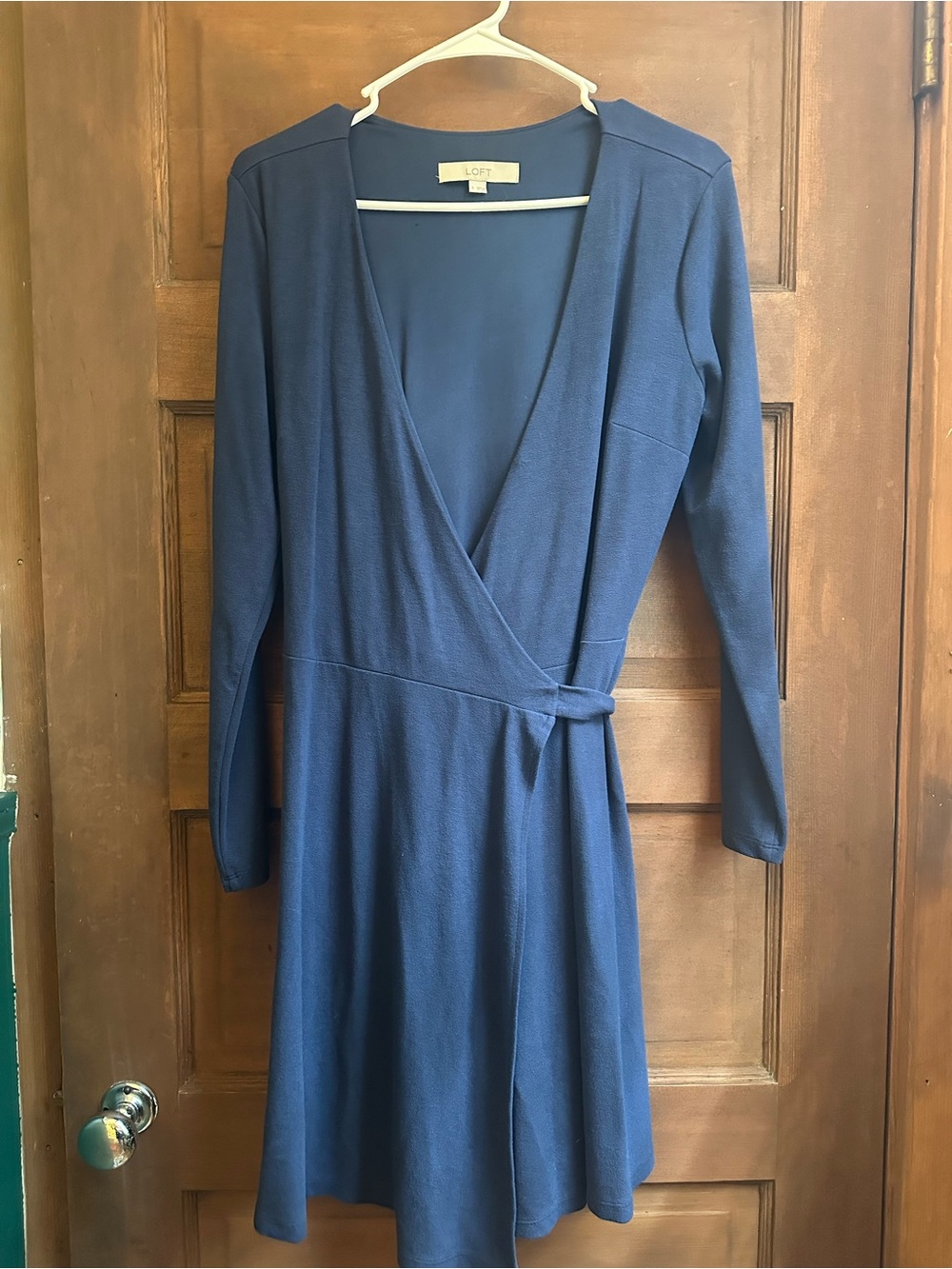 LOFT Navy Wrap-Style Long-Sleeve Dress